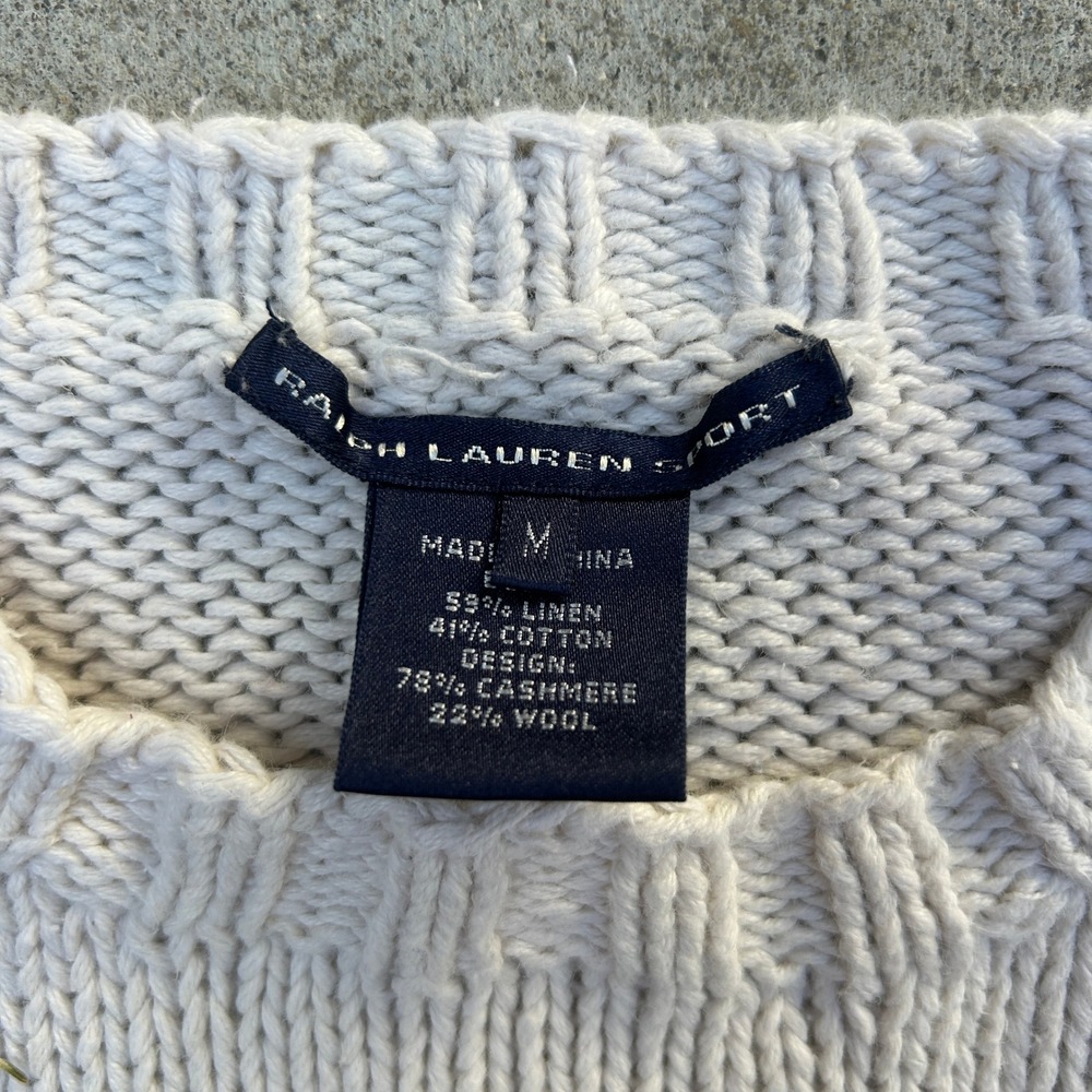 Ralph Lauren Sport Cashmere Dog Sweater Size M Women's Cream Vintage Preppy - Picture 2 of 6